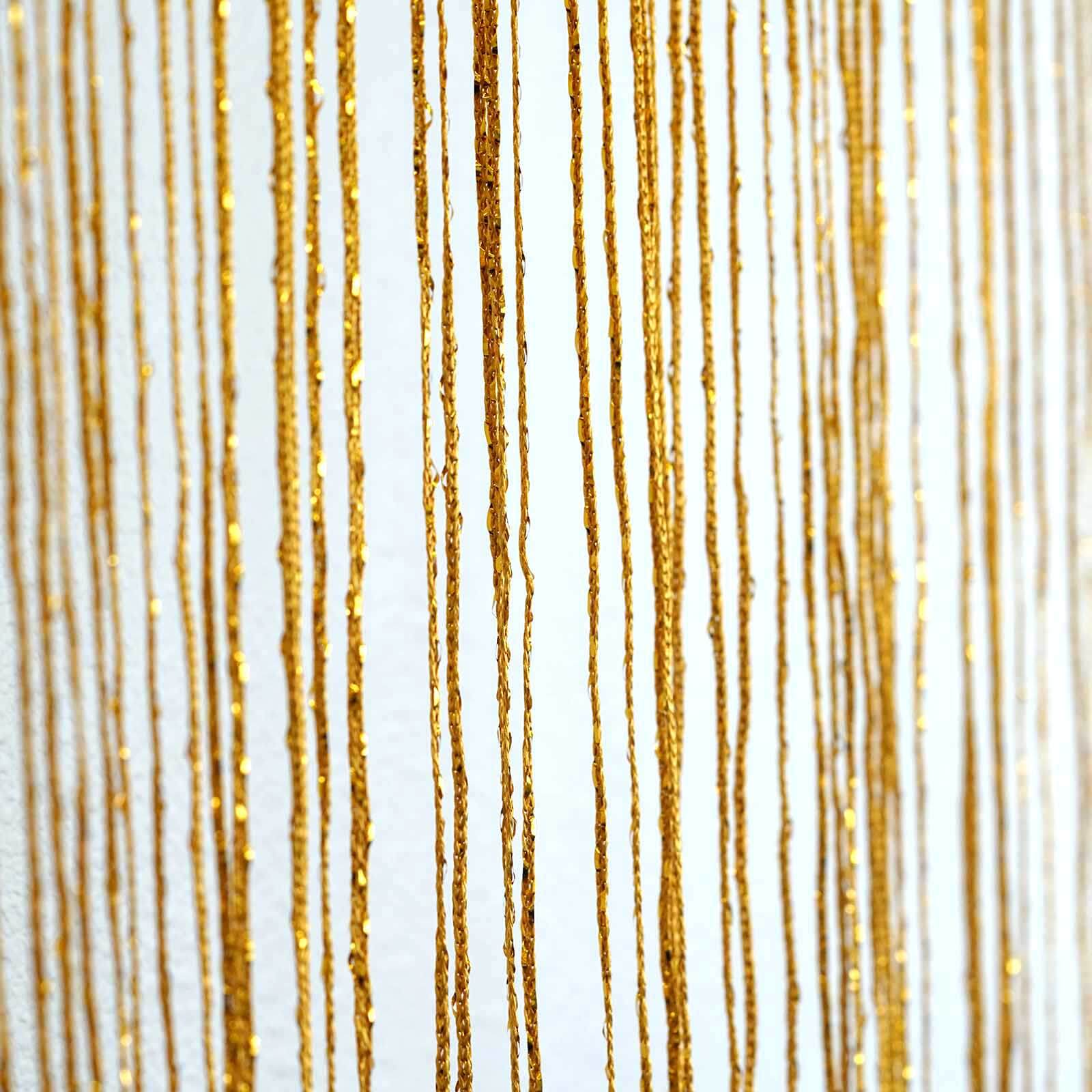 3ftx8ft Gold Silk Tassel String Curtains, Decorative Room Divider Panels - Linen Luxes
