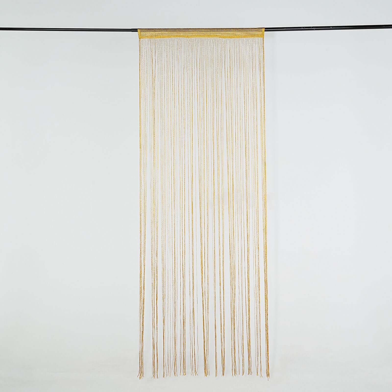 3ftx8ft Gold Silk Tassel String Curtains, Decorative Room Divider Panels - Linen Luxes