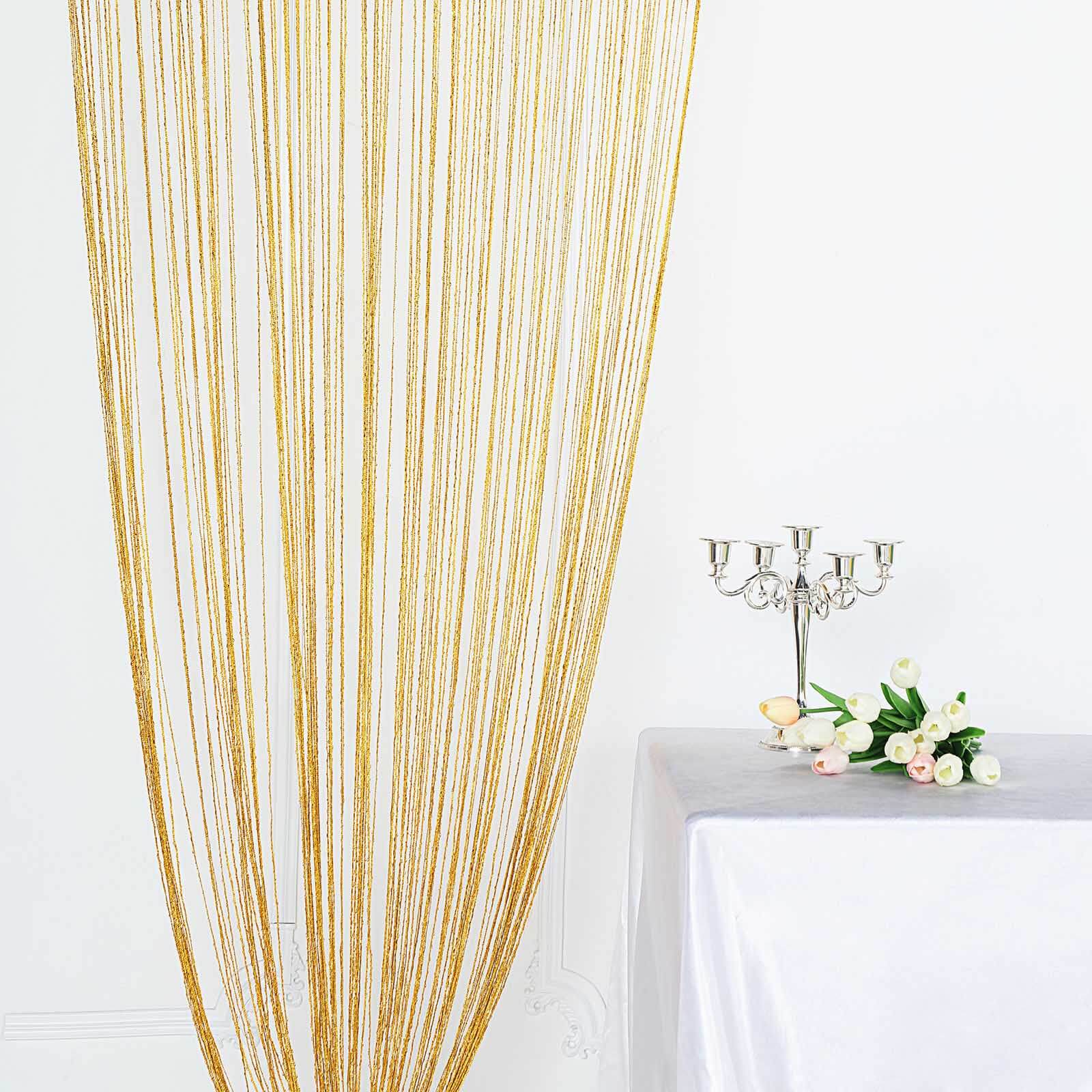 3ftx8ft Gold Silk Tassel String Curtains, Decorative Room Divider Panels - Linen Luxes