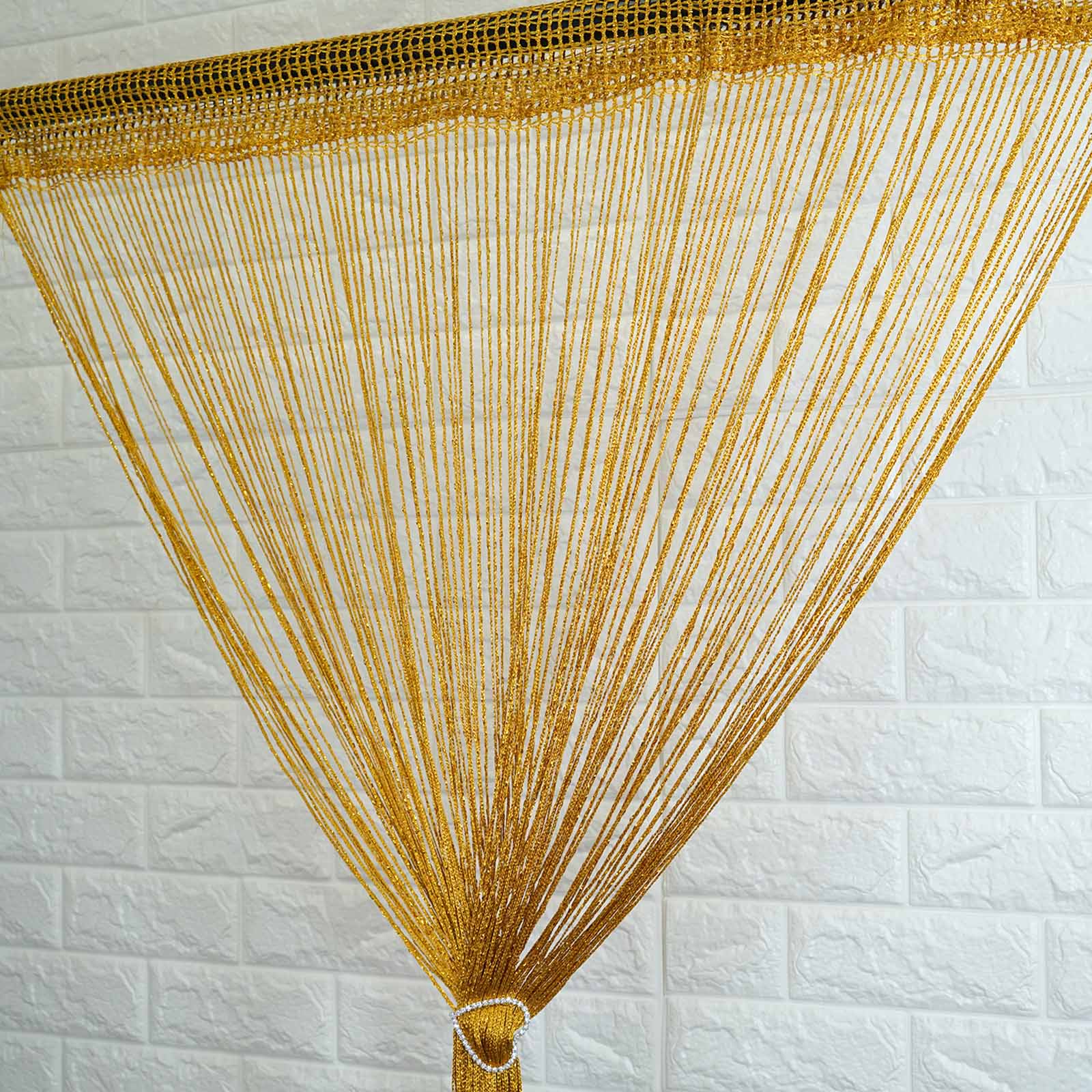 3ftx8ft Gold Silk Tassel String Curtains, Decorative Room Divider Panels - Linen Luxes