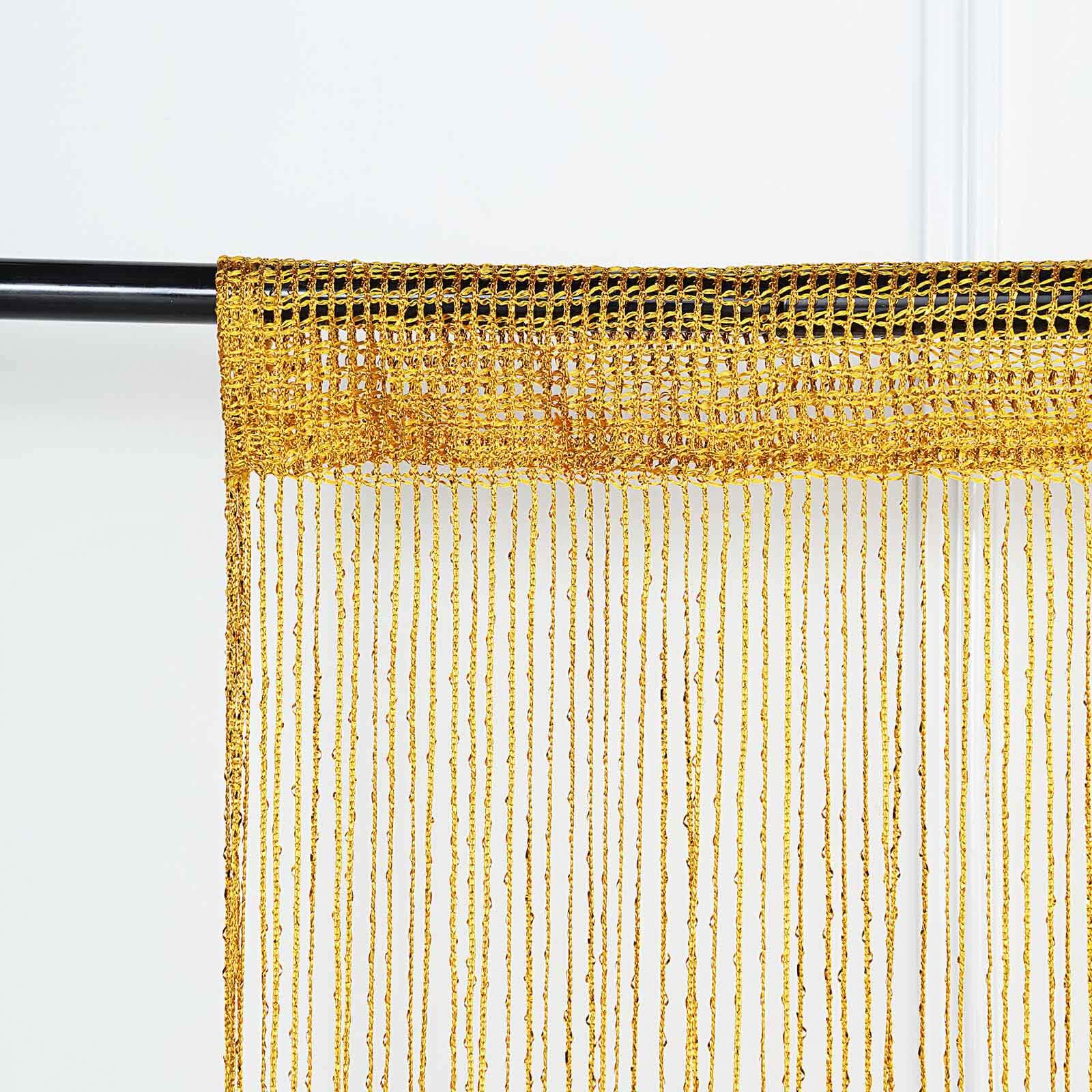 3ftx8ft Gold Silk Tassel String Curtains, Decorative Room Divider Panels - Linen Luxes