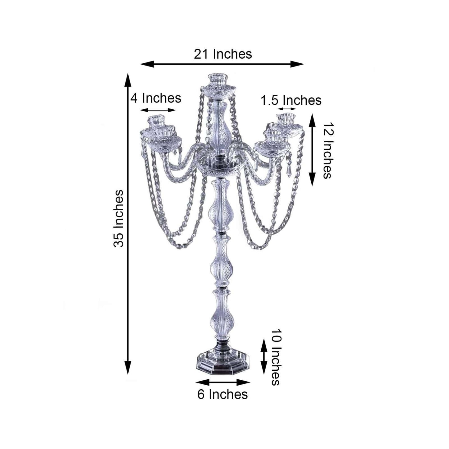 4 - Arm Crystal Chandelier Candelabra Silver Metal - Sophisticated Taper Candlestick Holder Table Centerpiece 35" - Linen Luxes