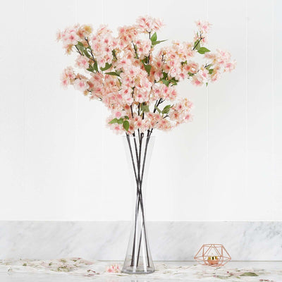 4 Bushes 40" Tall Blush Artificial Silk Cherry Blossom Flowers - Linen Luxes