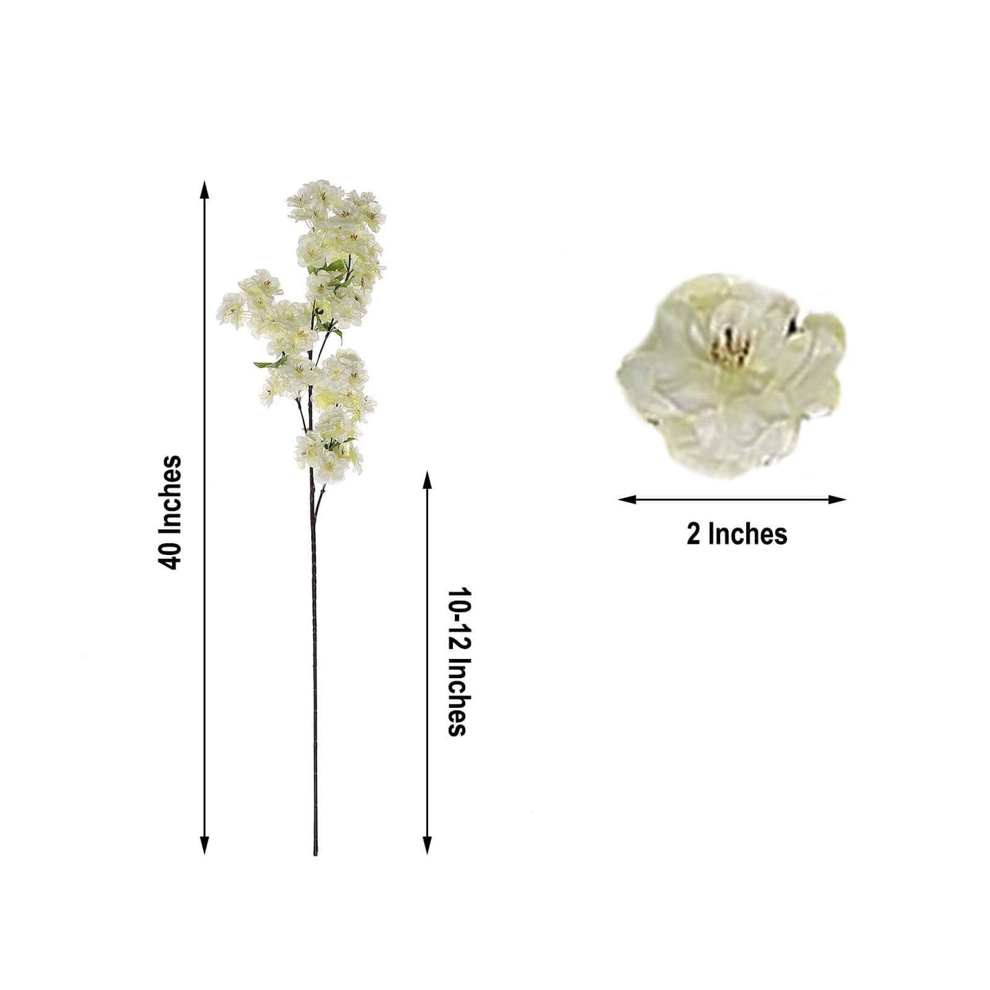 4 Bushes 40" Tall Cream Artificial Silk Cherry Blossom Flowers, Branches - Linen Luxes