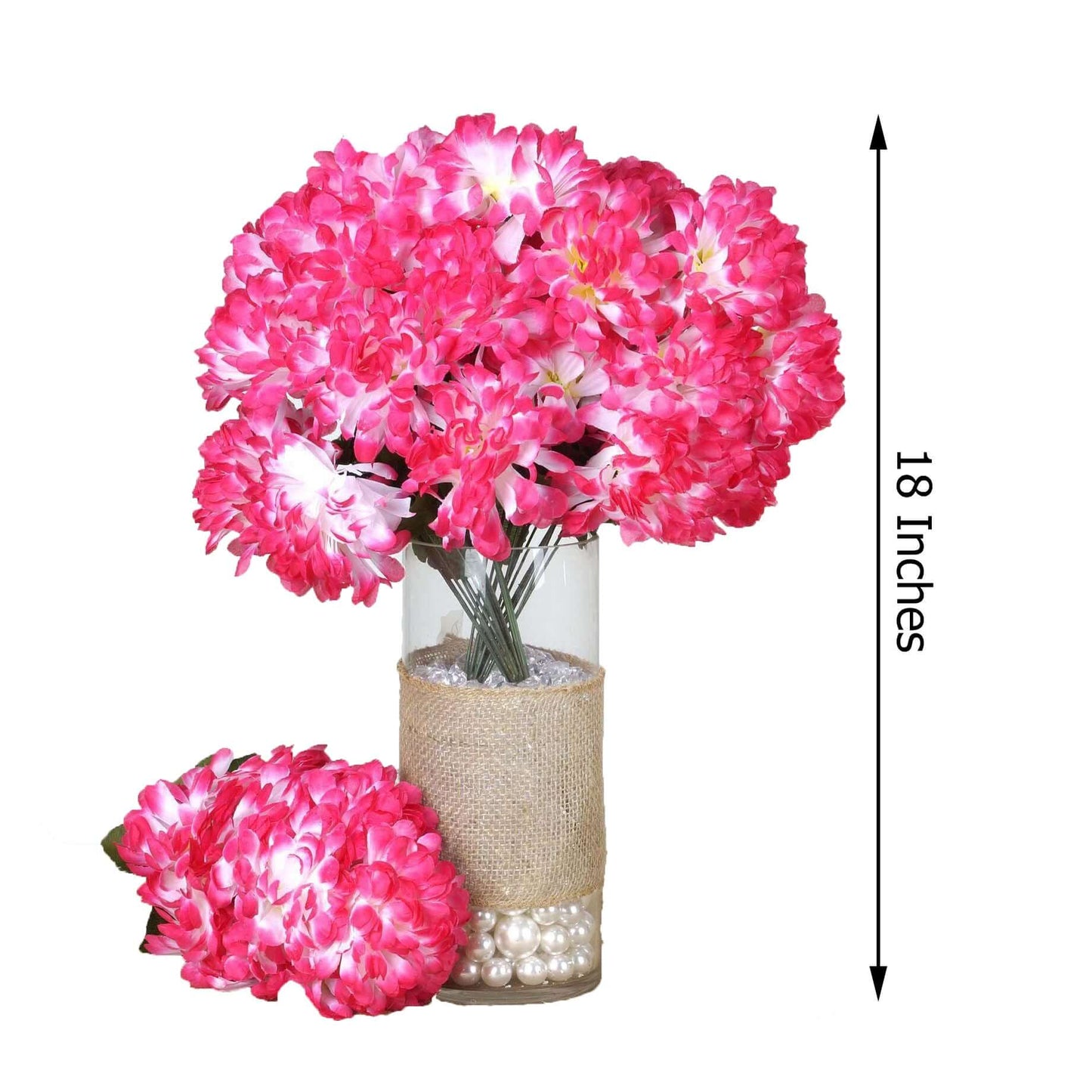 4 Bushes Fuchsia Artificial Silk Chrysanthemums 56 Faux Flowers - Clearance SALE - Linen Luxes