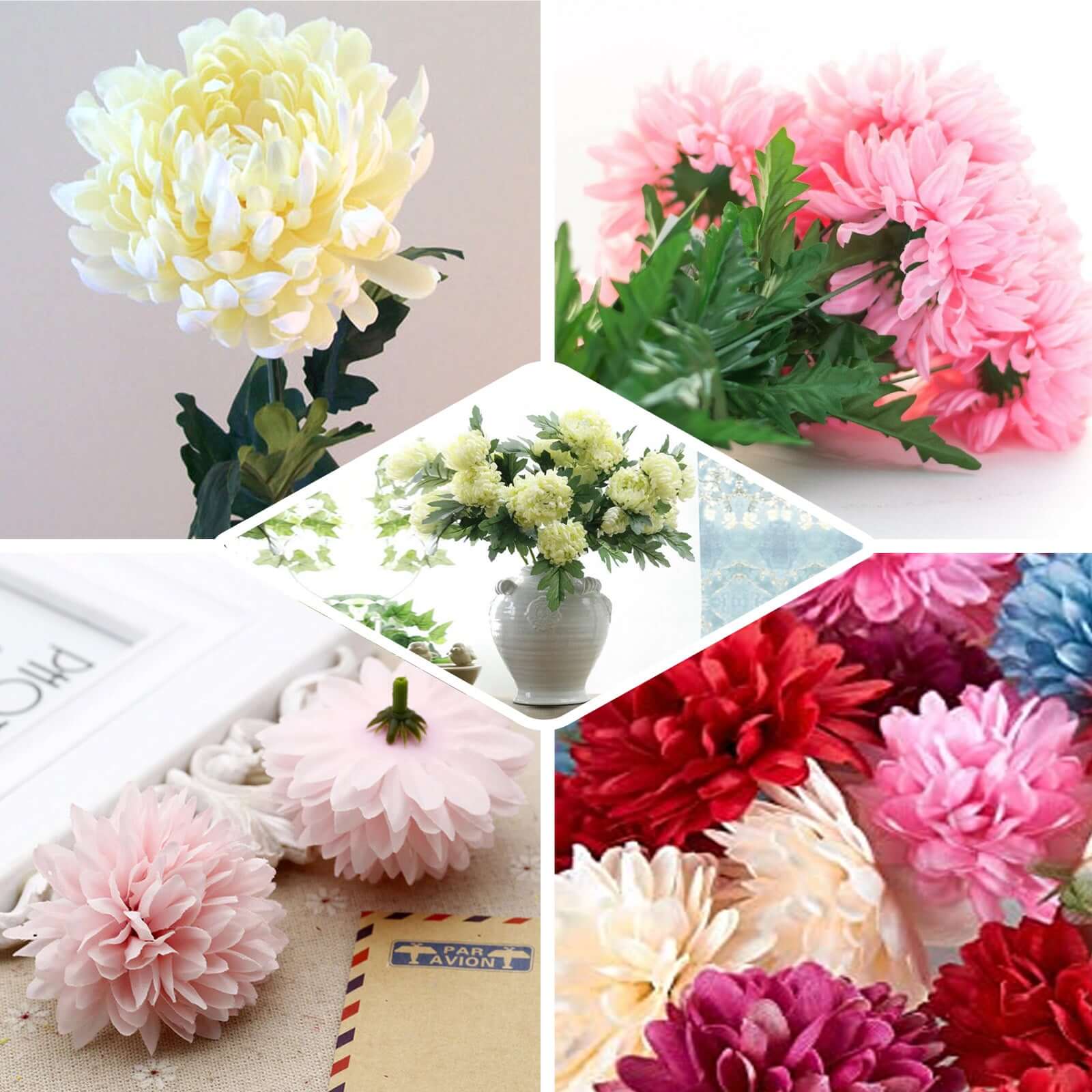 4 Bushes Fuchsia Artificial Silk Chrysanthemums 56 Faux Flowers - Clearance SALE - Linen Luxes
