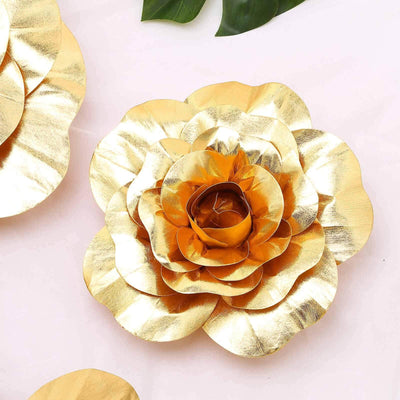 4 Pack 12" Large Metallic Gold Real Touch Artificial Foam DIY Craft Roses - Linen Luxes