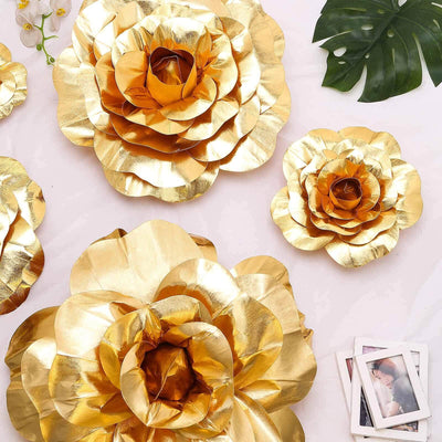 4 Pack 12" Large Metallic Gold Real Touch Artificial Foam DIY Craft Roses - Linen Luxes