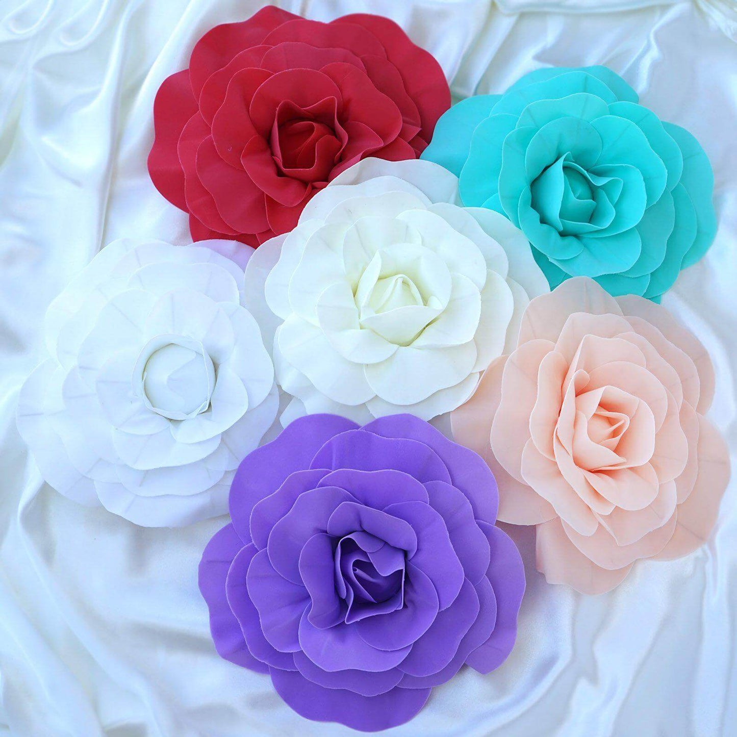 4 Pack 12" Large White Real Touch Artificial Foam DIY Craft Roses - Linen Luxes