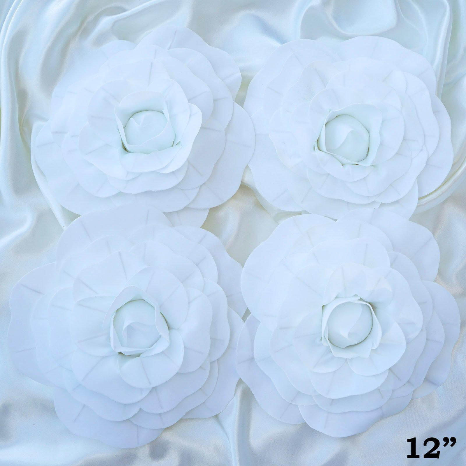 4 Pack 12" Large White Real Touch Artificial Foam DIY Craft Roses - Linen Luxes