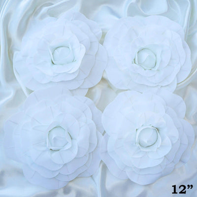 4 Pack 12" Large White Real Touch Artificial Foam DIY Craft Roses - Linen Luxes
