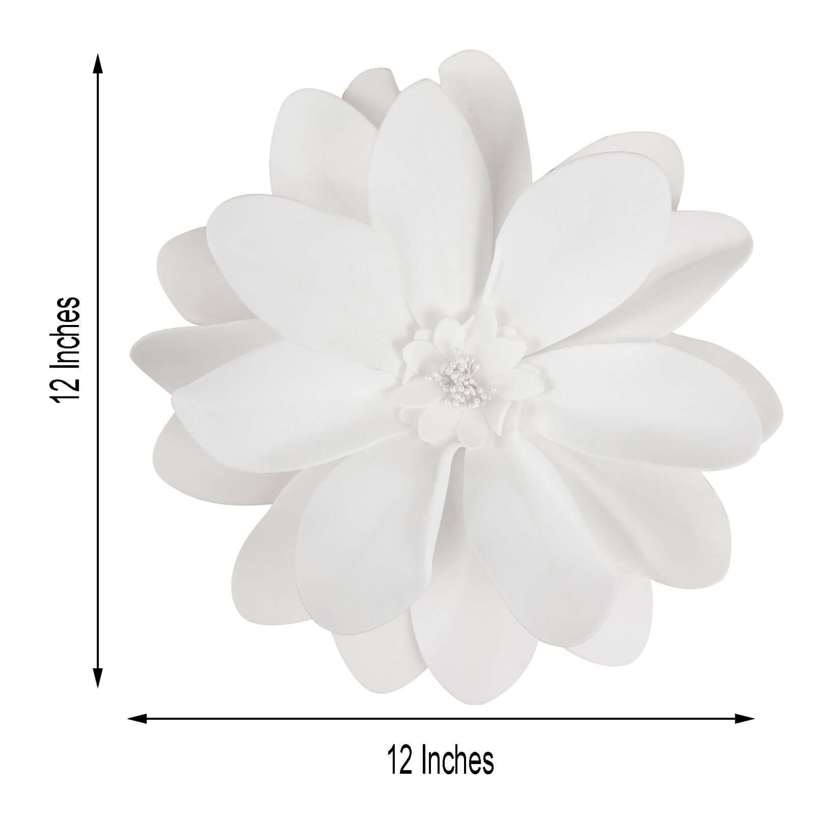 4 Pack 12" White Life - Like Soft Foam Craft Dahlia Flower Heads - Linen Luxes