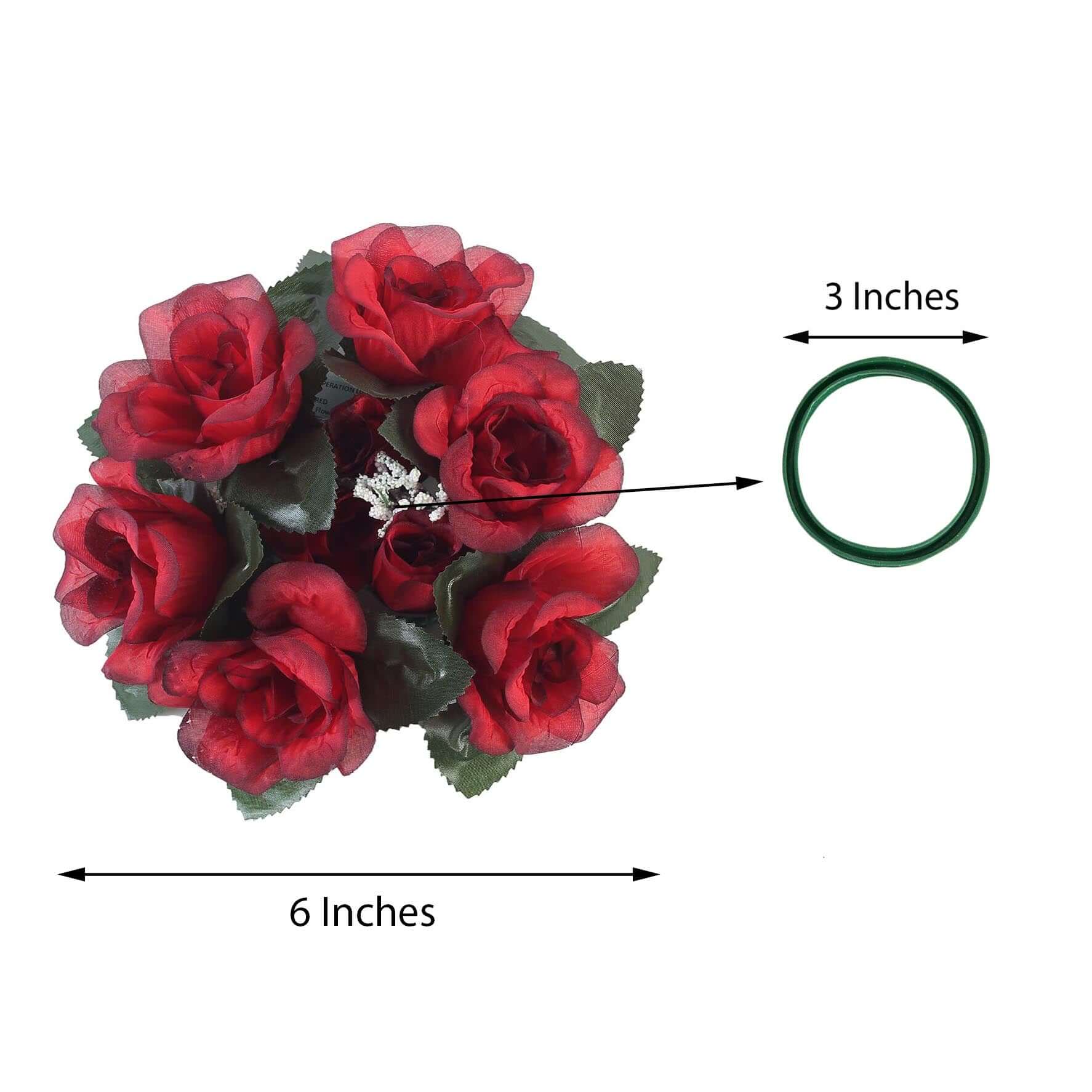 4 Pack 3" Black Red Artificial Silk Rose Flower Candle Ring Wreaths - Linen Luxes