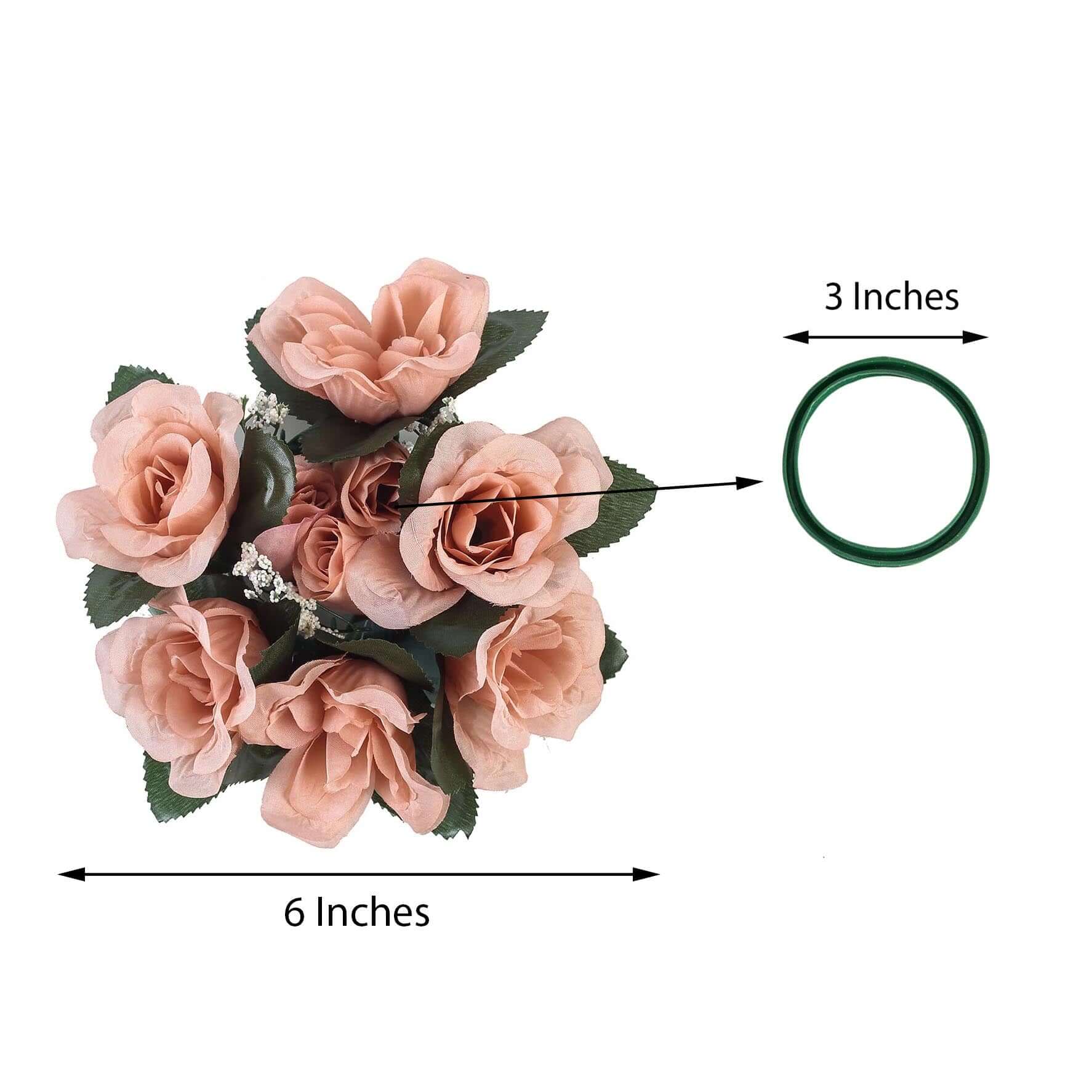 4 Pack 3" Dusty Rose Artificial Silk Rose Flower Candle Ring Wreaths - Linen Luxes