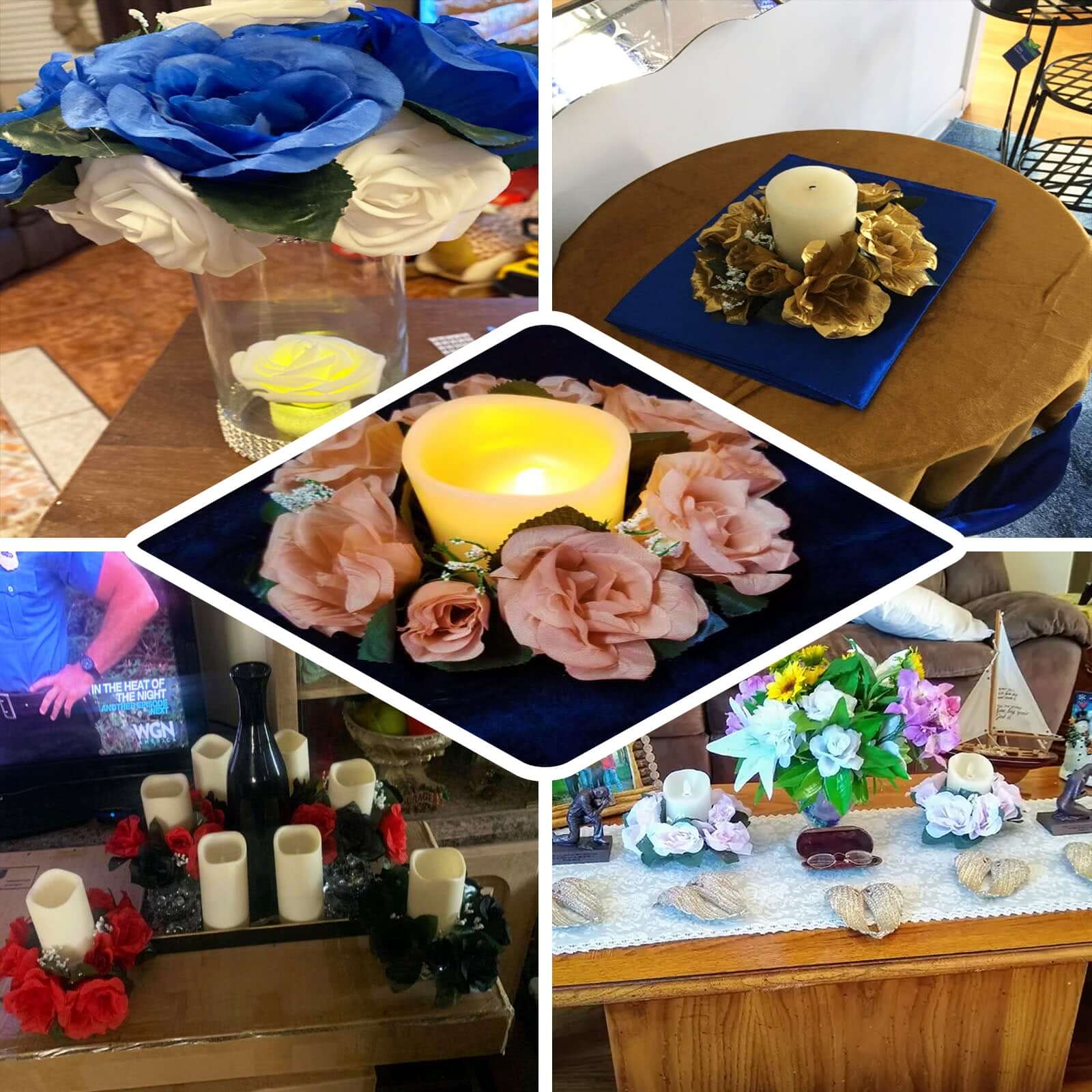 4 Pack 3" Dusty Rose Artificial Silk Rose Flower Candle Ring Wreaths - Linen Luxes