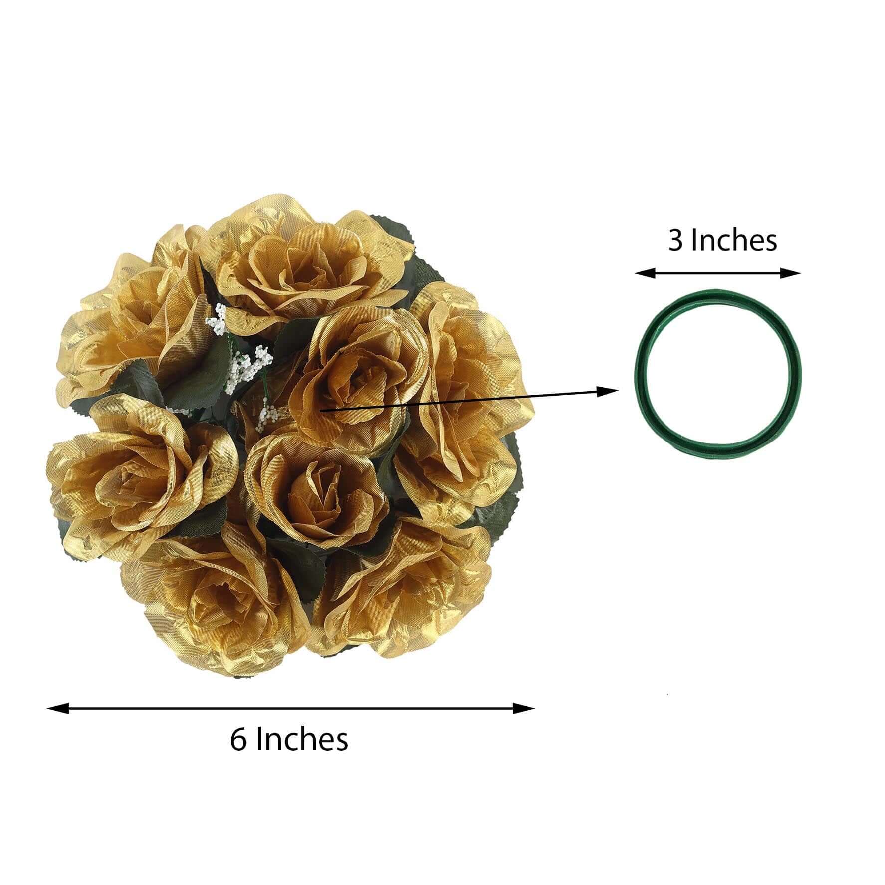 4 Pack 3" Gold Artificial Silk Rose Flower Candle Ring Wreaths - Linen Luxes