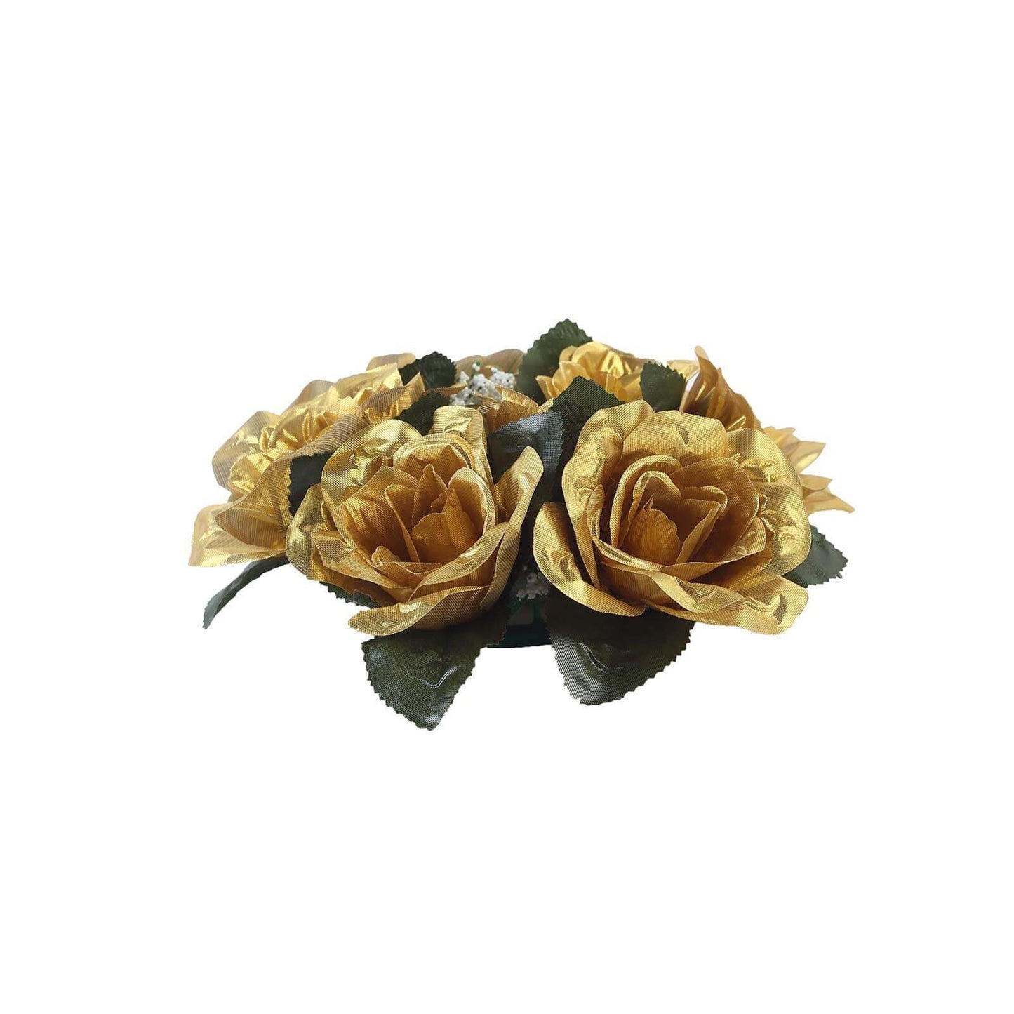 4 Pack 3" Gold Artificial Silk Rose Flower Candle Ring Wreaths - Linen Luxes