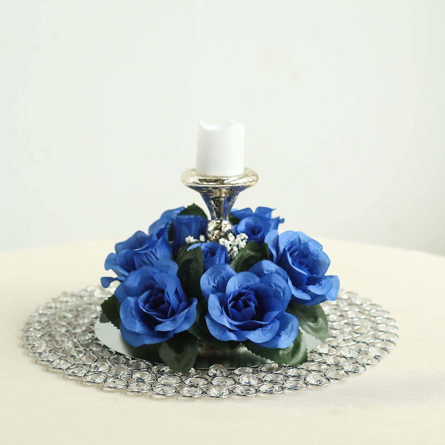 4 Pack 3" Royal Blue Artificial Silk Rose Flower Candle Ring Wreaths - Linen Luxes