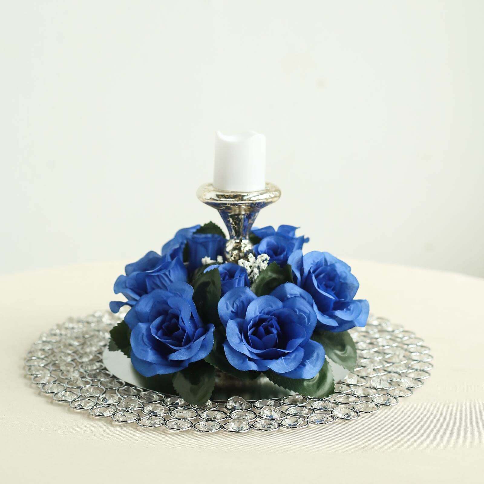 4 Pack 3" Royal Blue Artificial Silk Rose Flower Candle Ring Wreaths - Linen Luxes