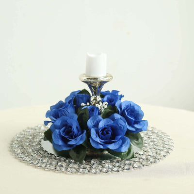 4 Pack 3" Royal Blue Artificial Silk Rose Flower Candle Ring Wreaths - Linen Luxes