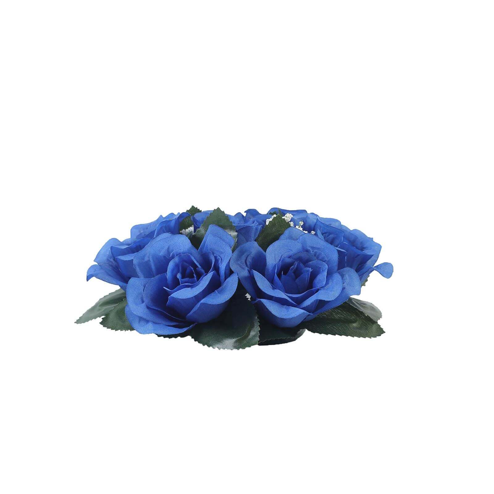 4 Pack 3" Royal Blue Artificial Silk Rose Flower Candle Ring Wreaths - Linen Luxes