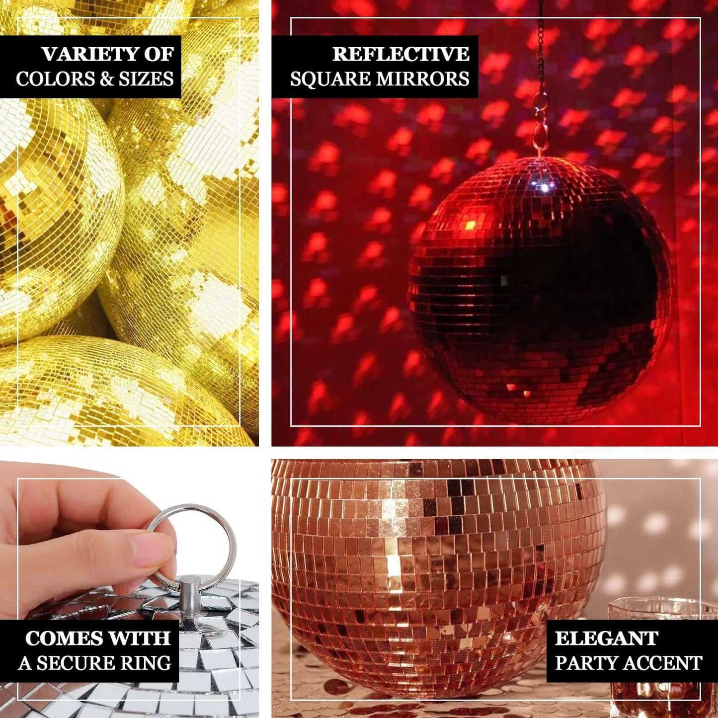 4 Pack 6" Rose Gold Foam Disco Mirror Ball With Hanging Strings, Holiday Christmas Ornaments - Linen Luxes