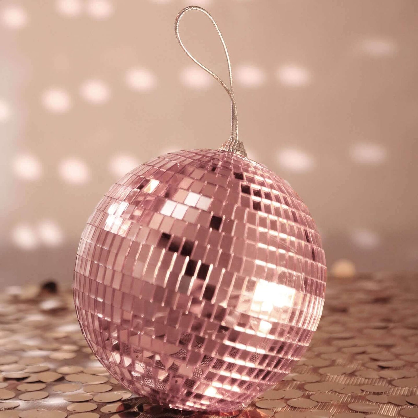 4 Pack 6" Rose Gold Foam Disco Mirror Ball With Hanging Strings, Holiday Christmas Ornaments - Linen Luxes
