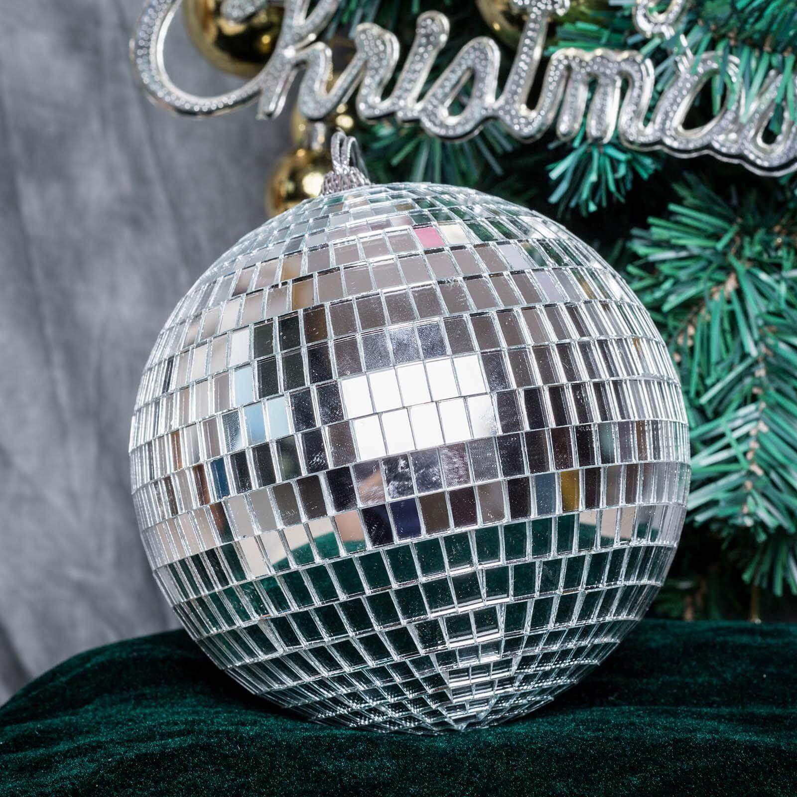 4 Pack 6" Silver Foam Disco Mirror Ball With Hanging Strings, Holiday Christmas Ornaments - Linen Luxes