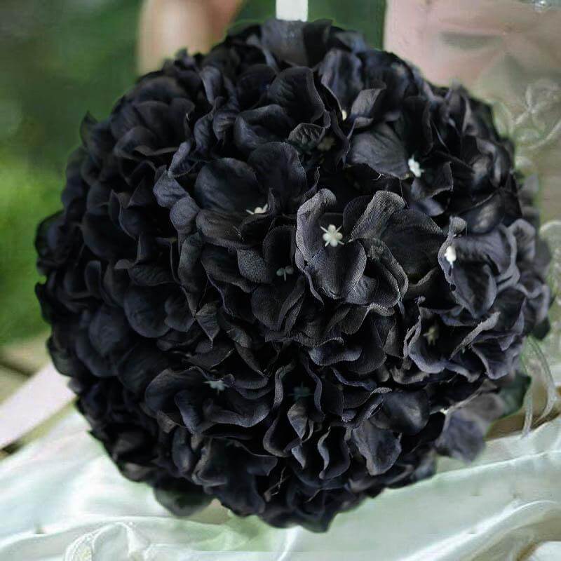 4 Pack 7" Black Artificial Silk Hydrangea Kissing Flower Balls - Linen Luxes