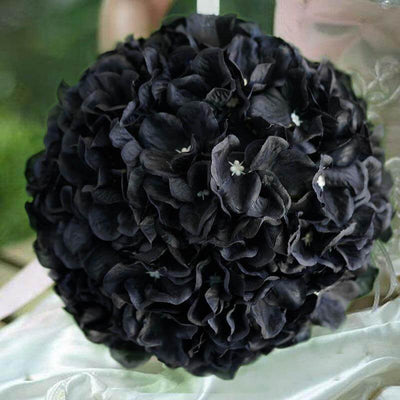 4 Pack 7" Black Artificial Silk Hydrangea Kissing Flower Balls - Linen Luxes