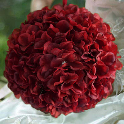 4 Pack 7" Burgundy Artificial Silk Hydrangea Kissing Flower Balls - Linen Luxes
