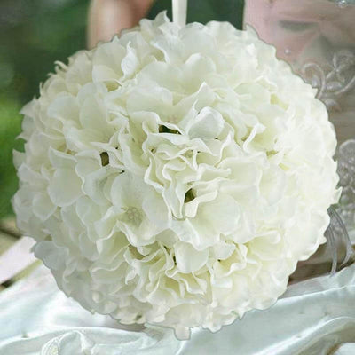4 Pack 7" Cream Artificial Silk Hydrangea Kissing Flower Balls - Linen Luxes