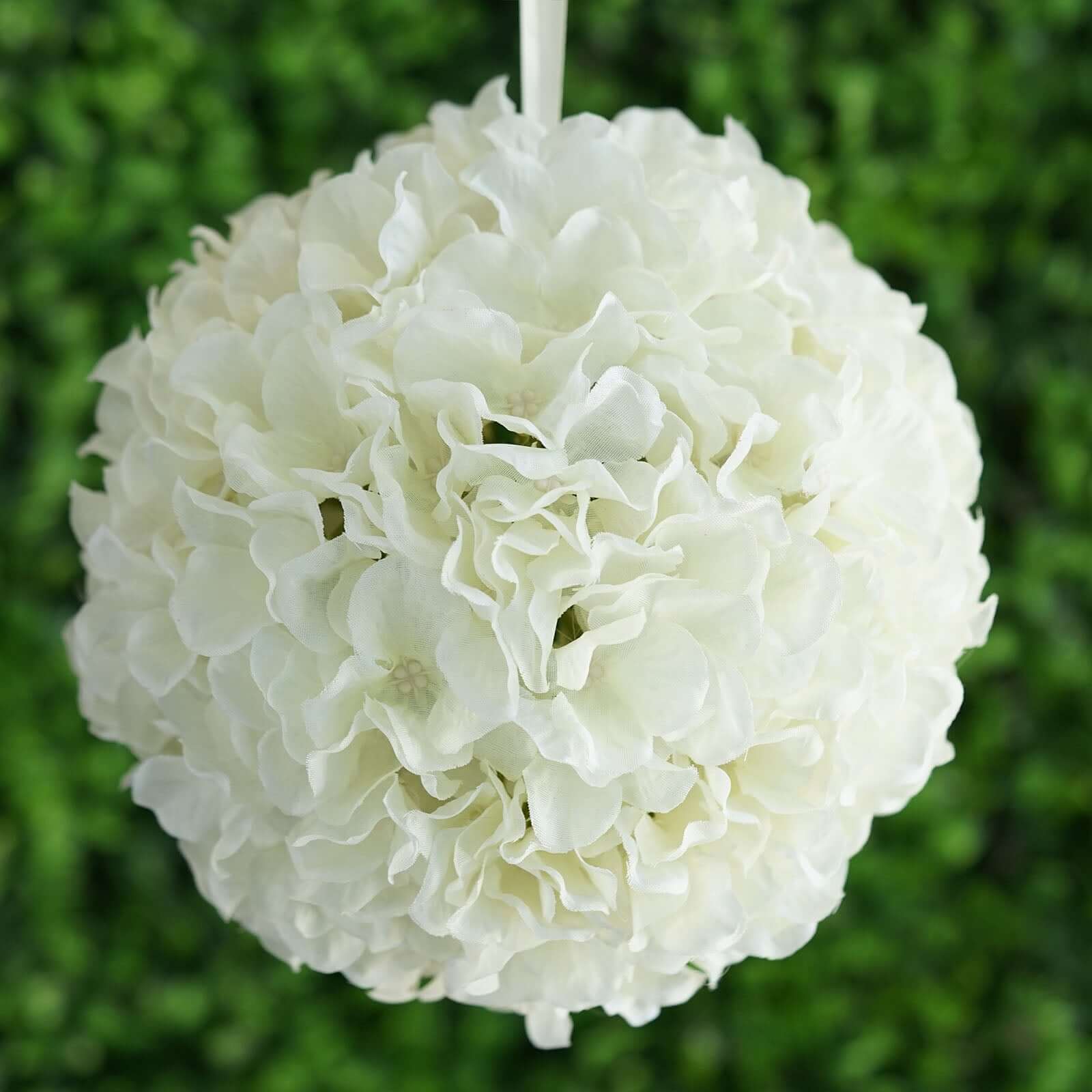 4 Pack 7" Cream Artificial Silk Hydrangea Kissing Flower Balls - Linen Luxes