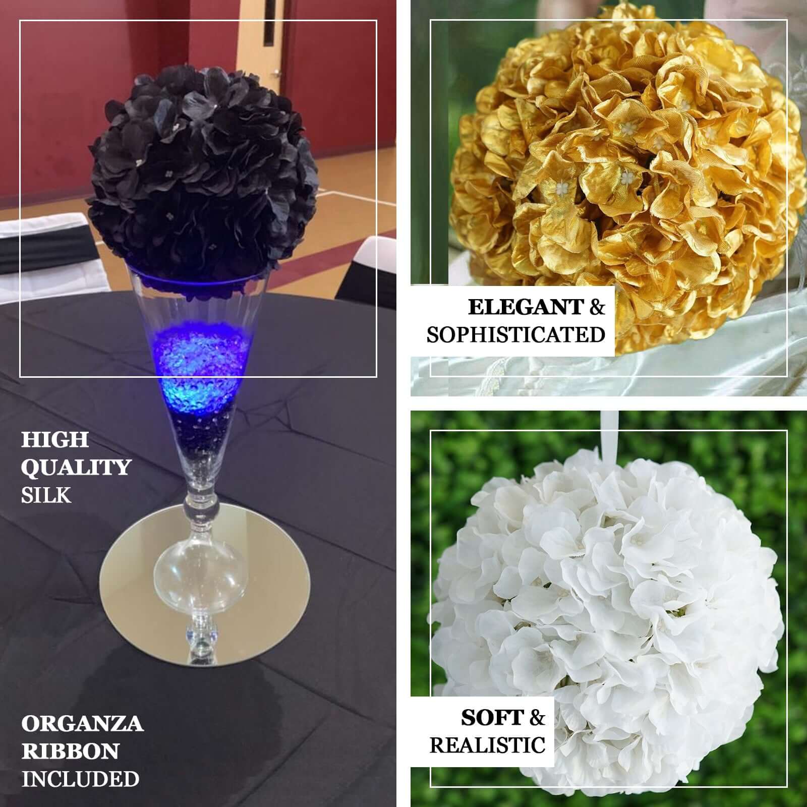 4 Pack 7" White Artificial Silk Hydrangea Kissing Flower Balls - Linen Luxes