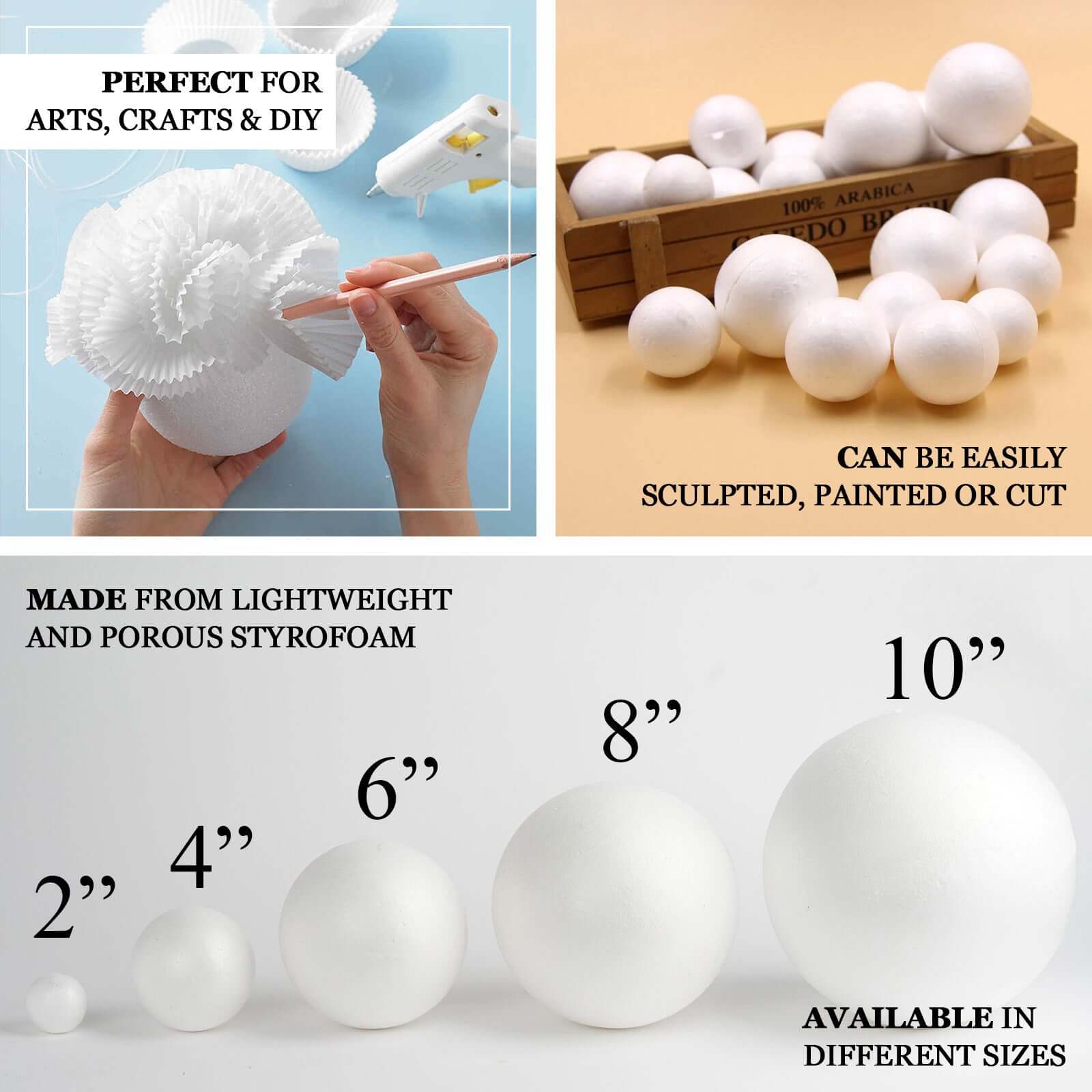 4 Pack 8â€ White StyroFoam Foam Balls For Arts, Crafts and DIY - Linen Luxes