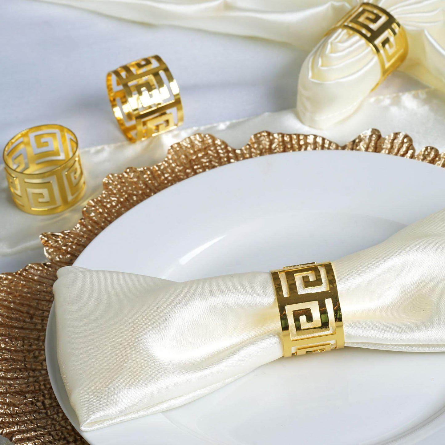4 Pack Alluring Gold Plated Aluminum Napkin Rings - Linen Luxes