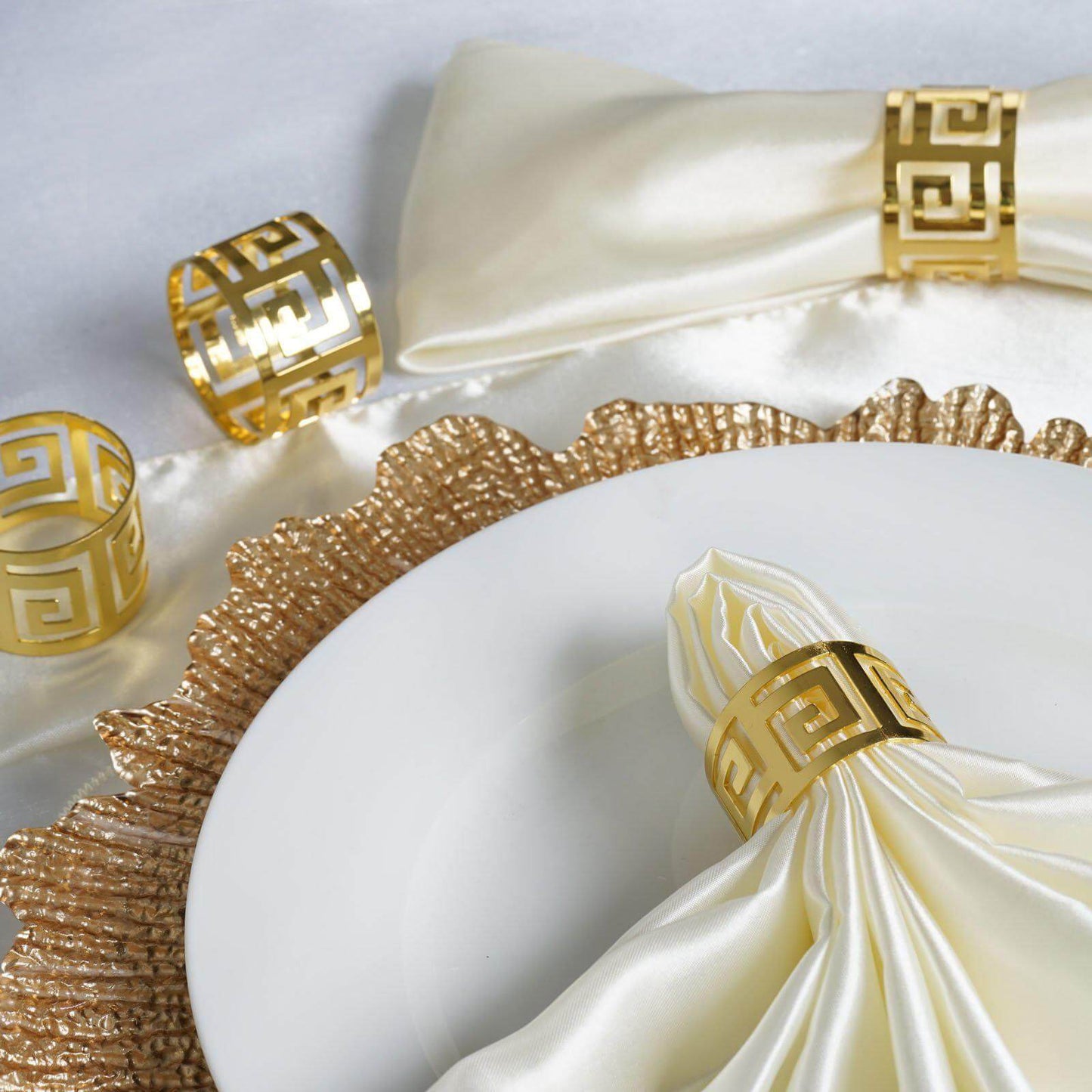 4 Pack Alluring Gold Plated Aluminum Napkin Rings - Linen Luxes