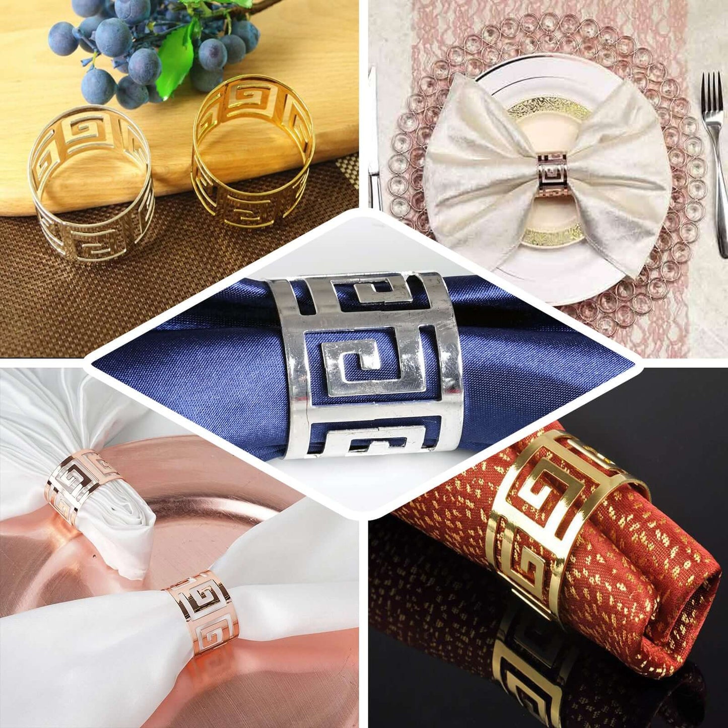 4 Pack Alluring Gold Plated Aluminum Napkin Rings - Linen Luxes