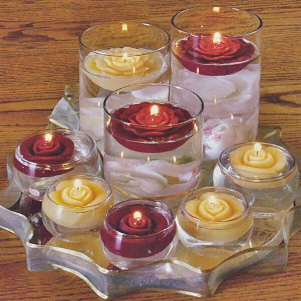 4 - Pack Floating Candles Rose Flower Design Gold - Wedding Vase Fillers for Events 2.5" - Linen Luxes