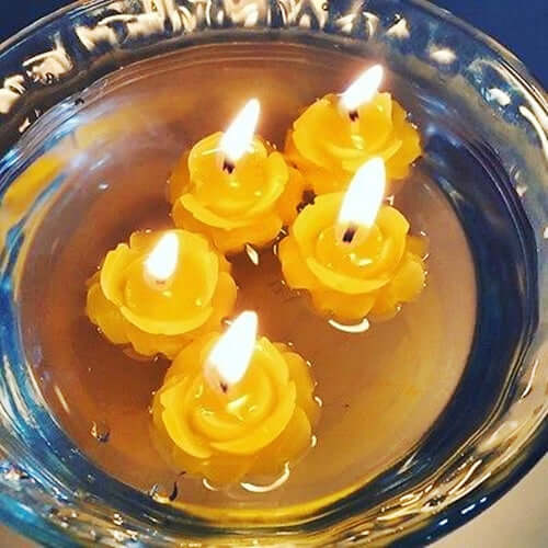 4 - Pack Floating Candles Rose Flower Design Gold - Wedding Vase Fillers for Events 2.5" - Linen Luxes