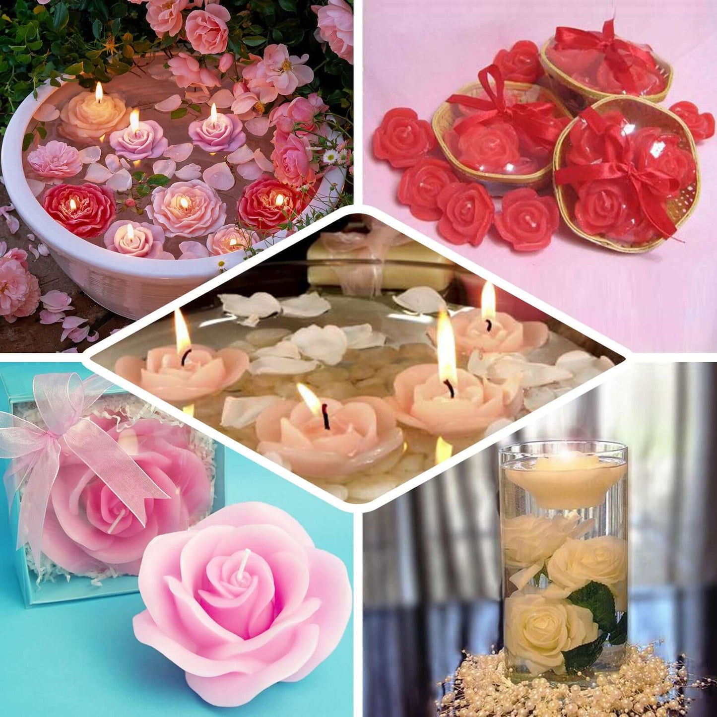 4 - Pack Floating Candles Rose Flower Design Gold - Wedding Vase Fillers for Events 2.5" - Linen Luxes