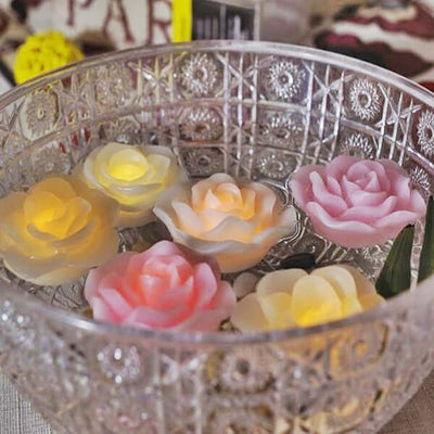 4 - Pack Floating Candles Rose Flower Design Gold - Wedding Vase Fillers for Events 2.5" - Linen Luxes