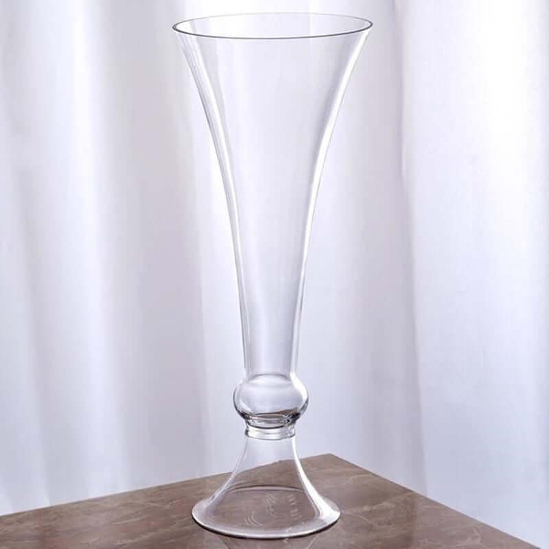4 - Pack Glass Trumpet Vases Crystal Ball Design Clear - Stylish Floral Table Centerpieces for Events 18" - Linen Luxes