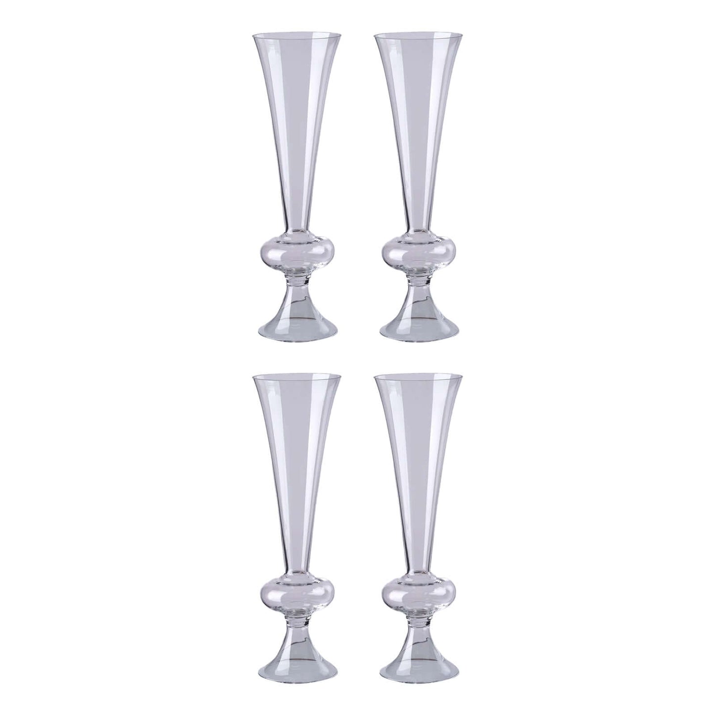 4 - Pack Glass Trumpet Vases Crystal Ball Design Clear - Stylish Reversible Floral Centerpieces 15" - Linen Luxes