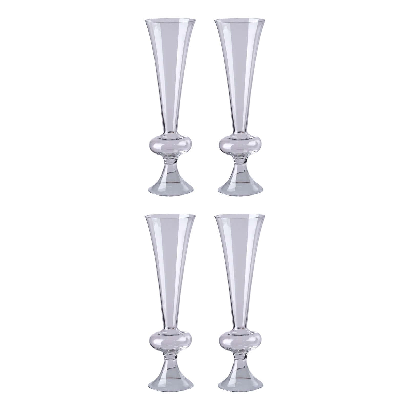 4 - Pack Glass Trumpet Vases Crystal Ball Design Clear - Stylish Reversible Floral Centerpieces 15" - Linen Luxes