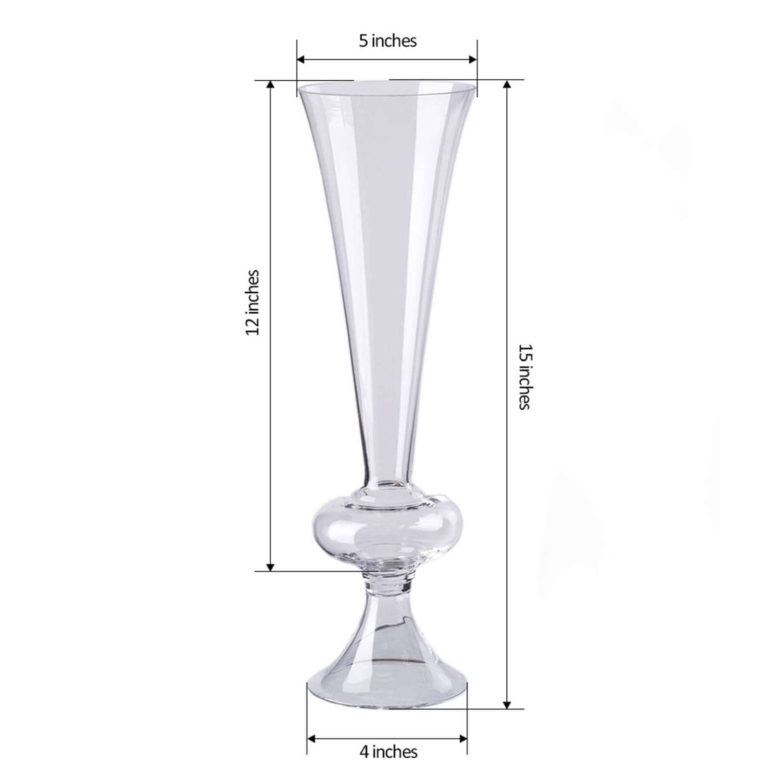 4 - Pack Glass Trumpet Vases Crystal Ball Design Clear - Stylish Reversible Floral Centerpieces 15" - Linen Luxes