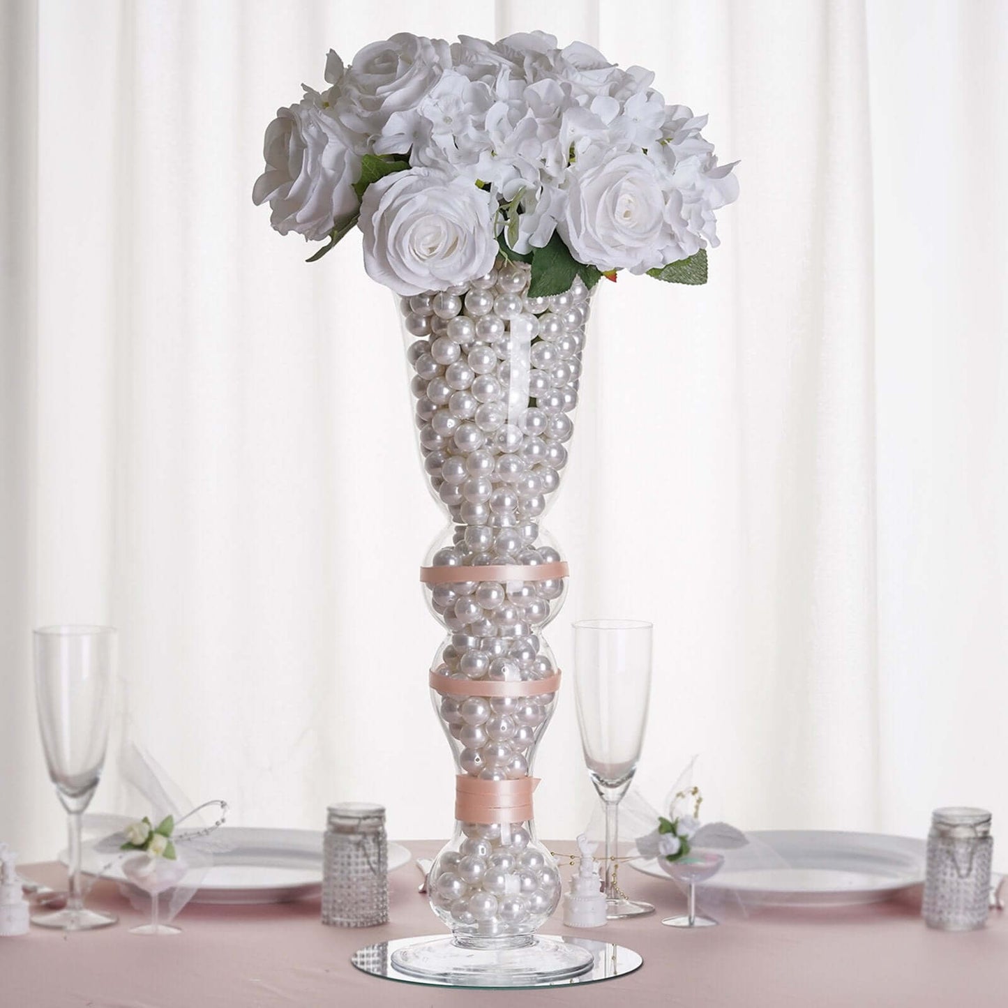 4 - Pack Glass Trumpet Vases Pilsner Curved Design Clear - Stylish Flower Centerpieces for Events 20" - Linen Luxes
