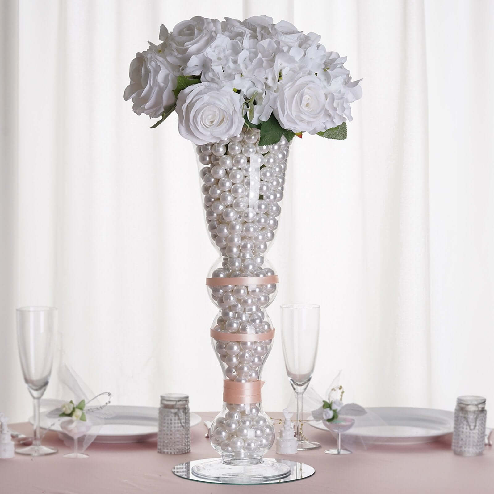 4 - Pack Glass Trumpet Vases Pilsner Curved Design Clear - Stylish Flower Centerpieces for Events 20" - Linen Luxes