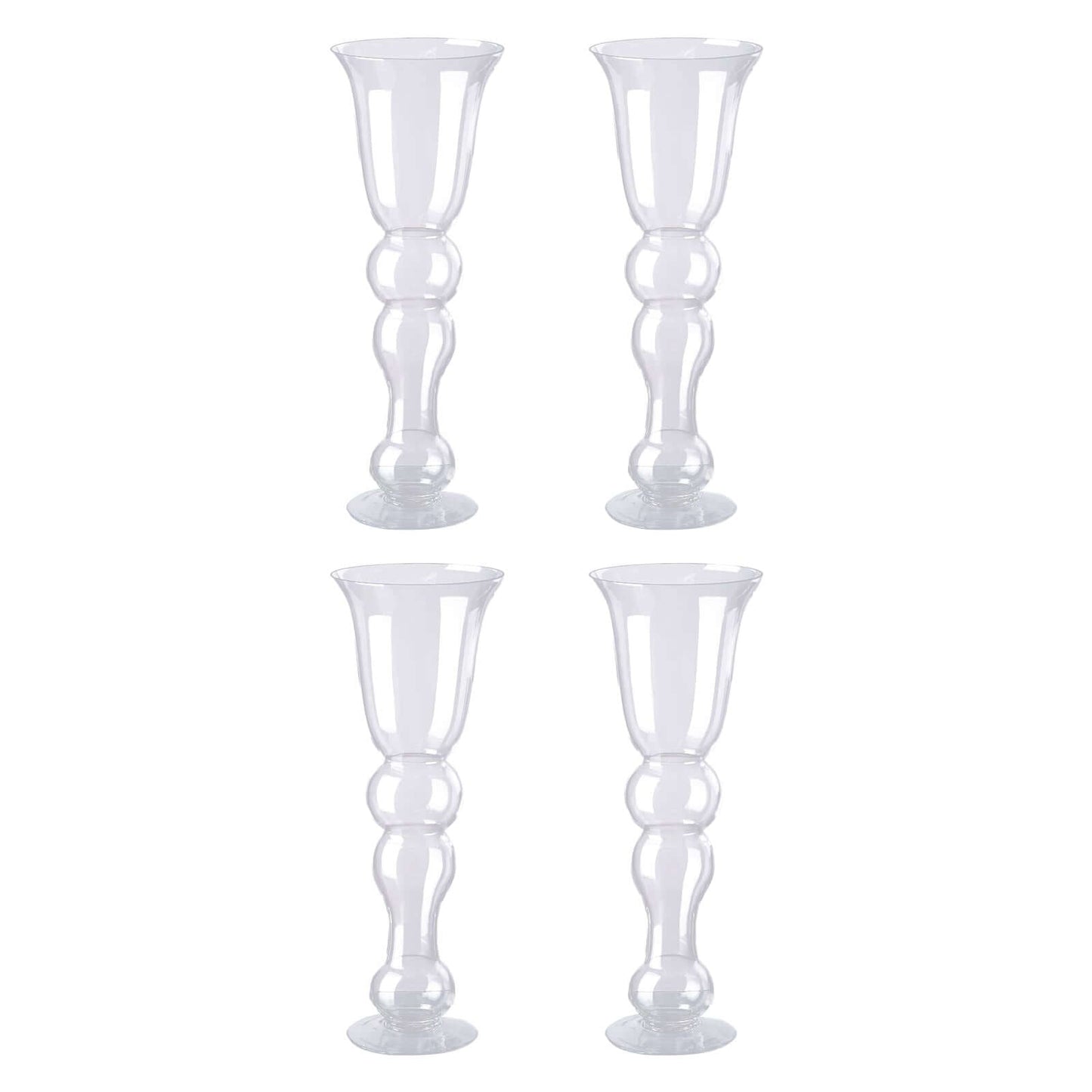 4 - Pack Glass Trumpet Vases Pilsner Curved Design Clear - Stylish Flower Centerpieces for Events 20" - Linen Luxes
