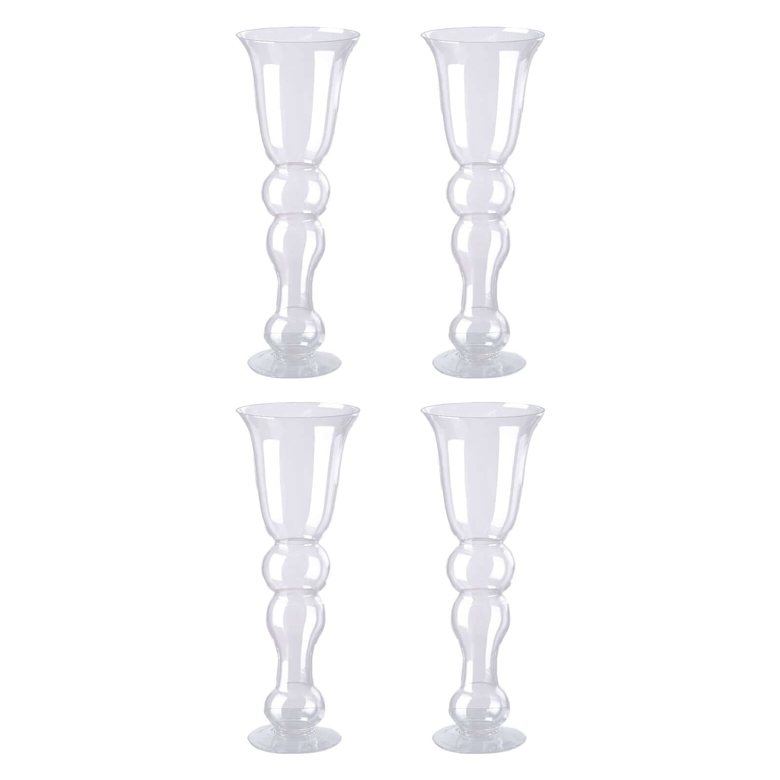 4 - Pack Glass Trumpet Vases Pilsner Curved Design Clear - Stylish Flower Centerpieces for Events 20" - Linen Luxes